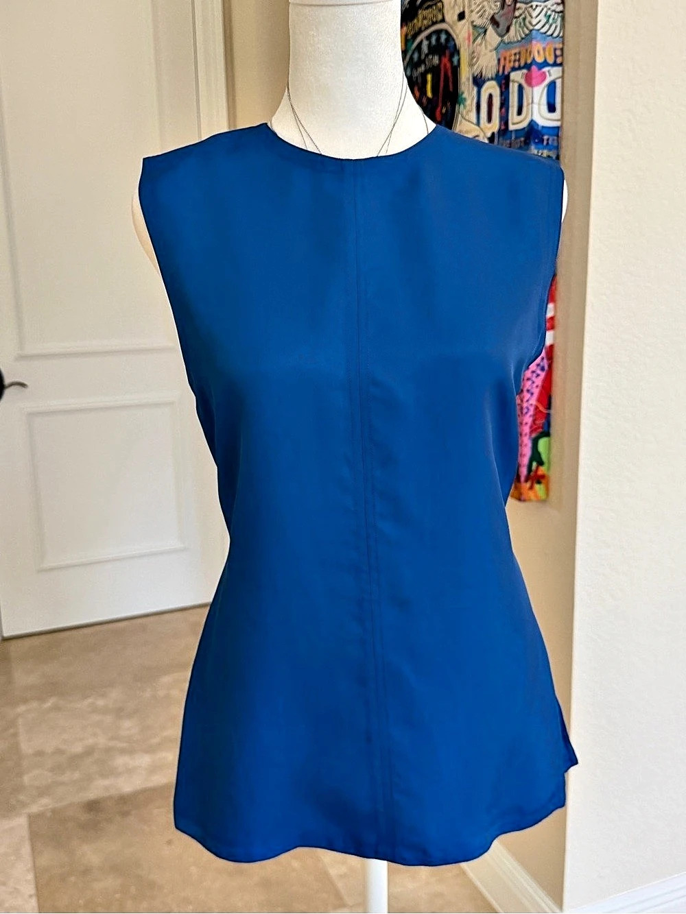 HELMUT LANG Open Back Blue Sleeveless Blouse Like New